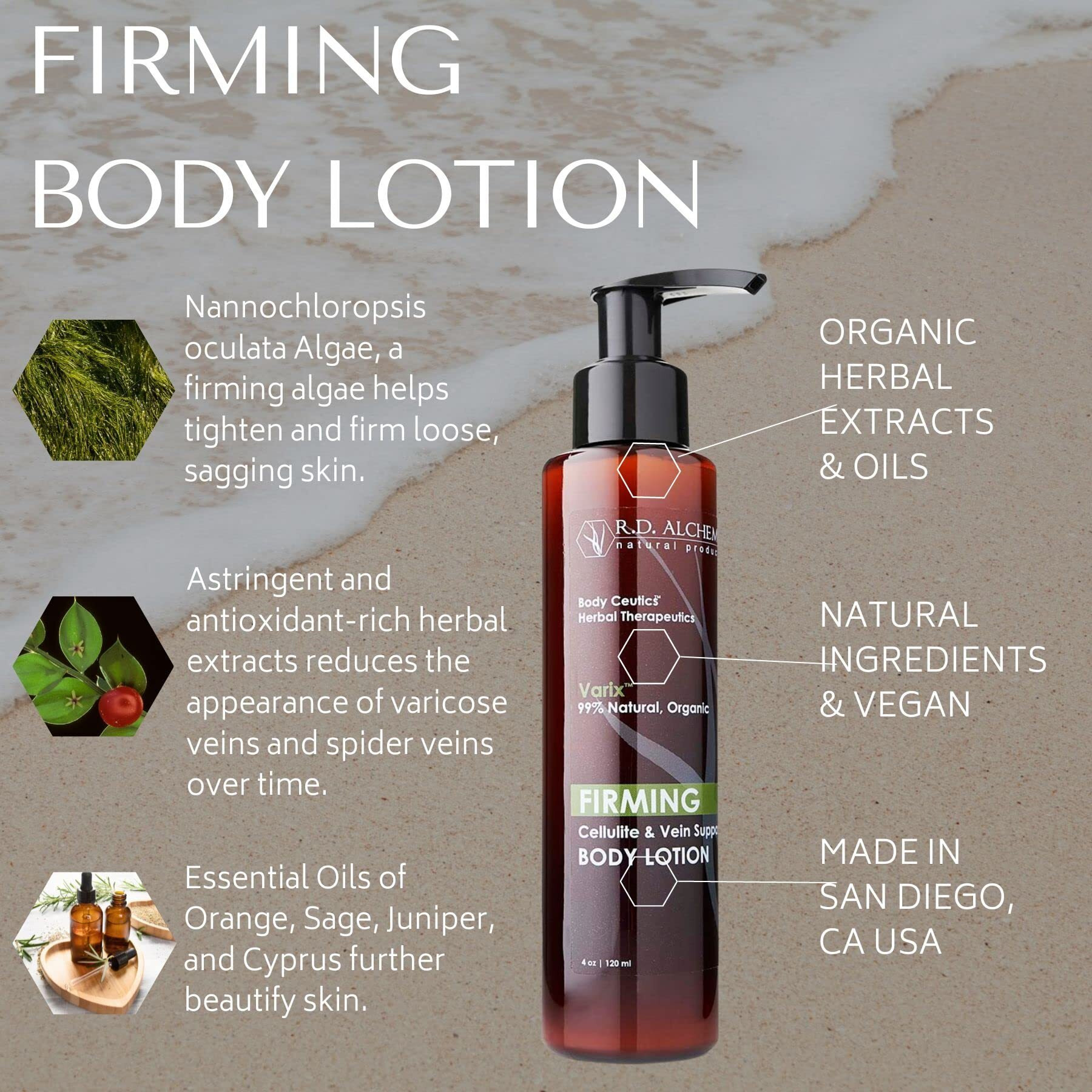 Rd Alchemy - Natural & Organic Firming Body Lotion For Cellulite, Crepey Skin. Firming Herbal Extracts Improve The Appearance Of Loose, Dimply Skin And The Dreaded Orange Peel Effect.