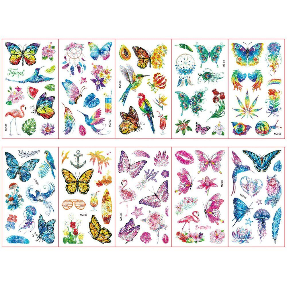 Butterfly Temporary Tatto For Kids Waterproof Colorful Temporary Tattoos Fake Tattoos That Look Real And Last Long Tattoo Stickers Watercolor Mixed Style Body Art Temporary Tattoos For Women Girls