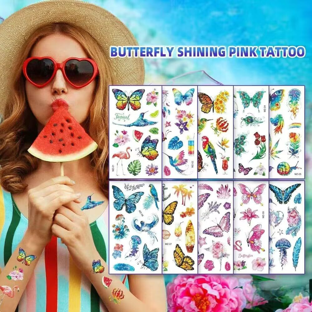 Butterfly Temporary Tatto For Kids Waterproof Colorful Temporary Tattoos Fake Tattoos That Look Real And Last Long Tattoo Stickers Watercolor Mixed Style Body Art Temporary Tattoos For Women Girls