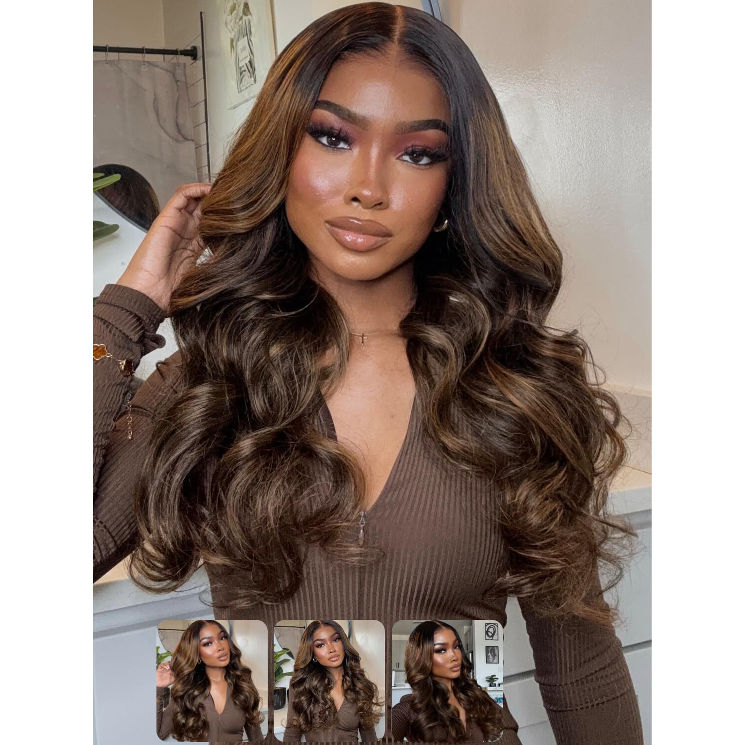 Klaiyi Pre Everything 13X4 Glueless Wig Ombre Brown Body Wave Pre Cut Lace Front Wigs Human Hair Pre Plucked Pre Bleached Wear And Go Wig With Dark Roots 12A Highlight Balayage 3S Ready To Wear 22Inch