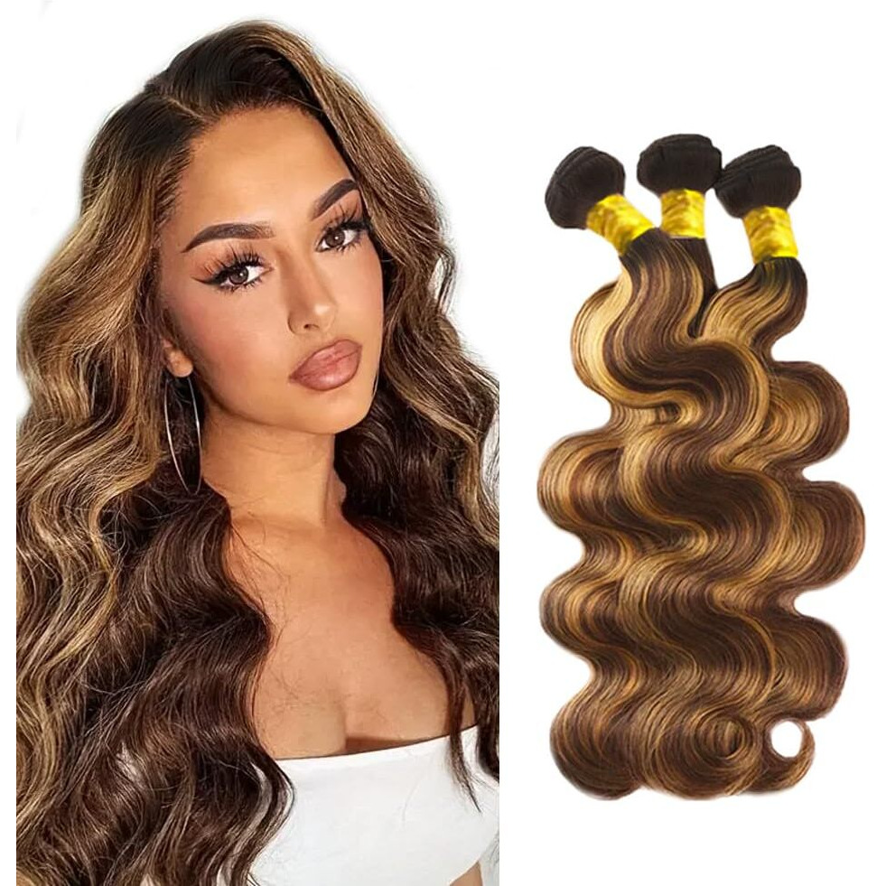 34 34 34 Inch Ombre Honey Blonde P4/27 Body Wave Bundles Human Hair Highlight 3 Bundles Brown And Blonde Bundle Hair Extensions