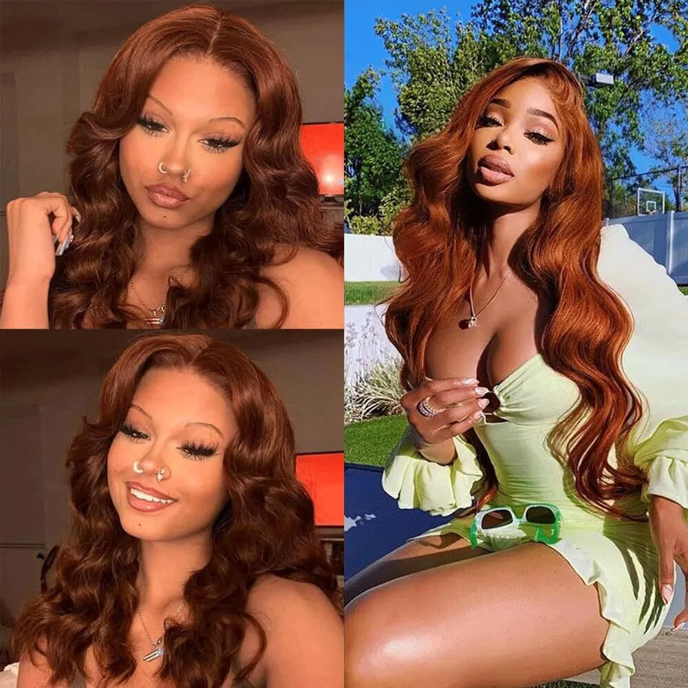 Copper Bundles Color 33 Brown Body Wave Human Hair Bundle 8A Grade Reddish Brown 3 Bundles 28 30 32 Inch Color 33 Auburn Body Wave Bundle For Black Women