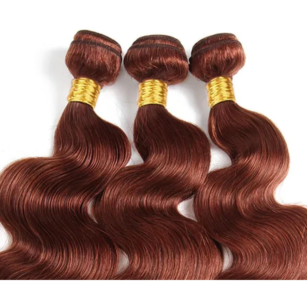 Copper Bundles Color 33 Brown Body Wave Human Hair Bundle 8A Grade Reddish Brown 3 Bundles 28 30 32 Inch Color 33 Auburn Body Wave Bundle For Black Women