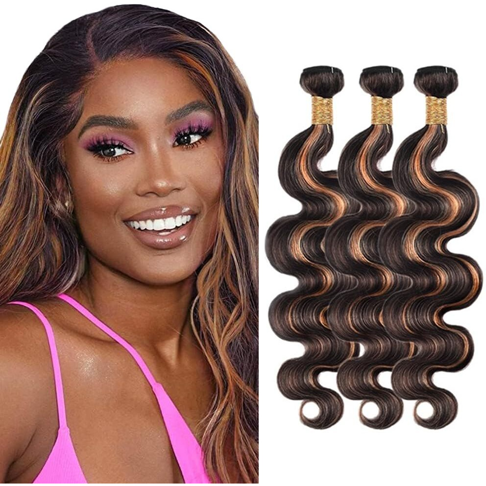 Highlight Bundles Human Hair 30 Brown Body Wave Bundle 26 26 26 Inch Same Length Light Brown Body Wave Bundles Hair Extensions