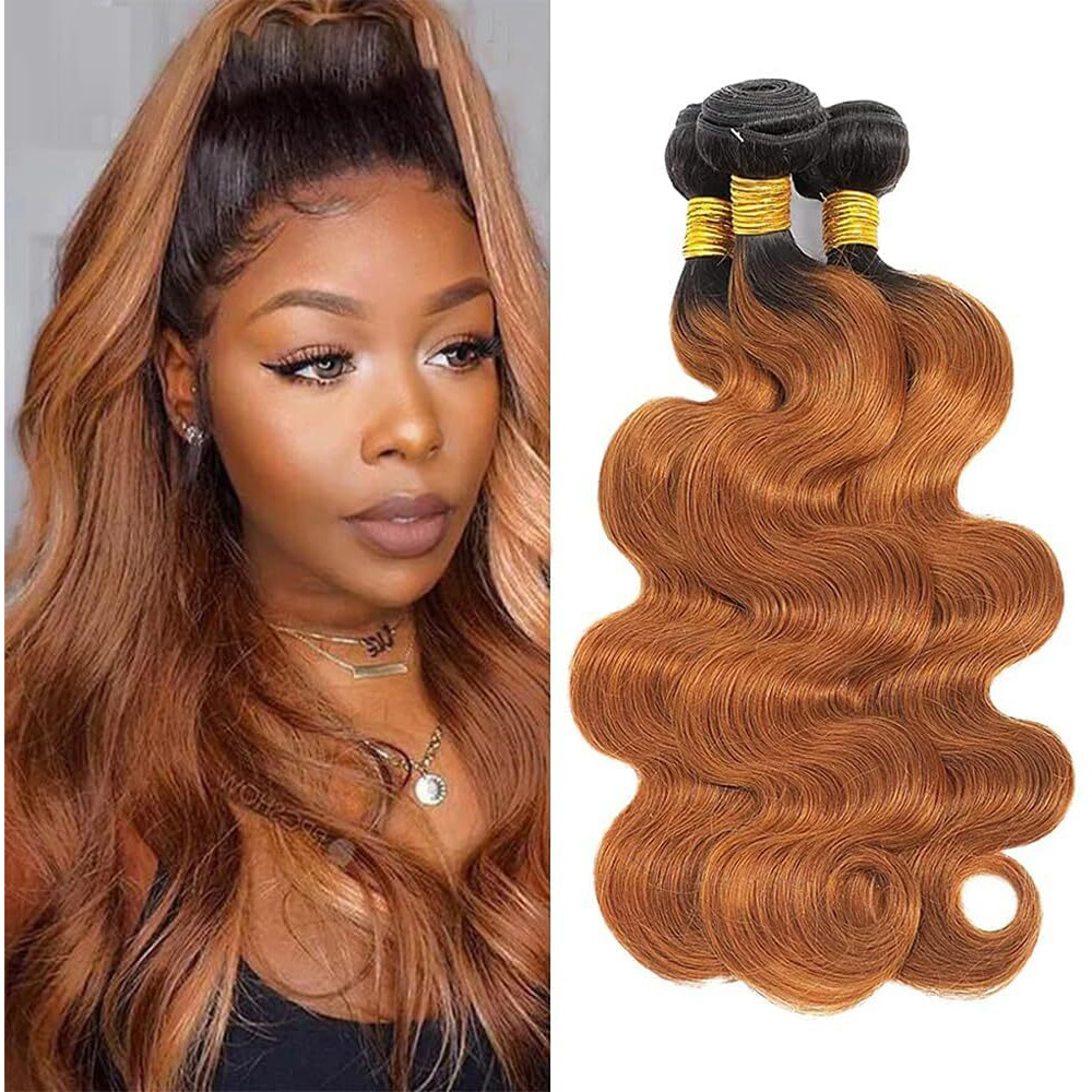 24 26 28 Inch Brown Human Hair Bundles 1B30 Human Hair Ombre Bundles Brown Body Wave Bundles Human Hair Grade 8A Ombre Tow Tone Brazilian Remy Human Hair Brown Body Wave Bundles