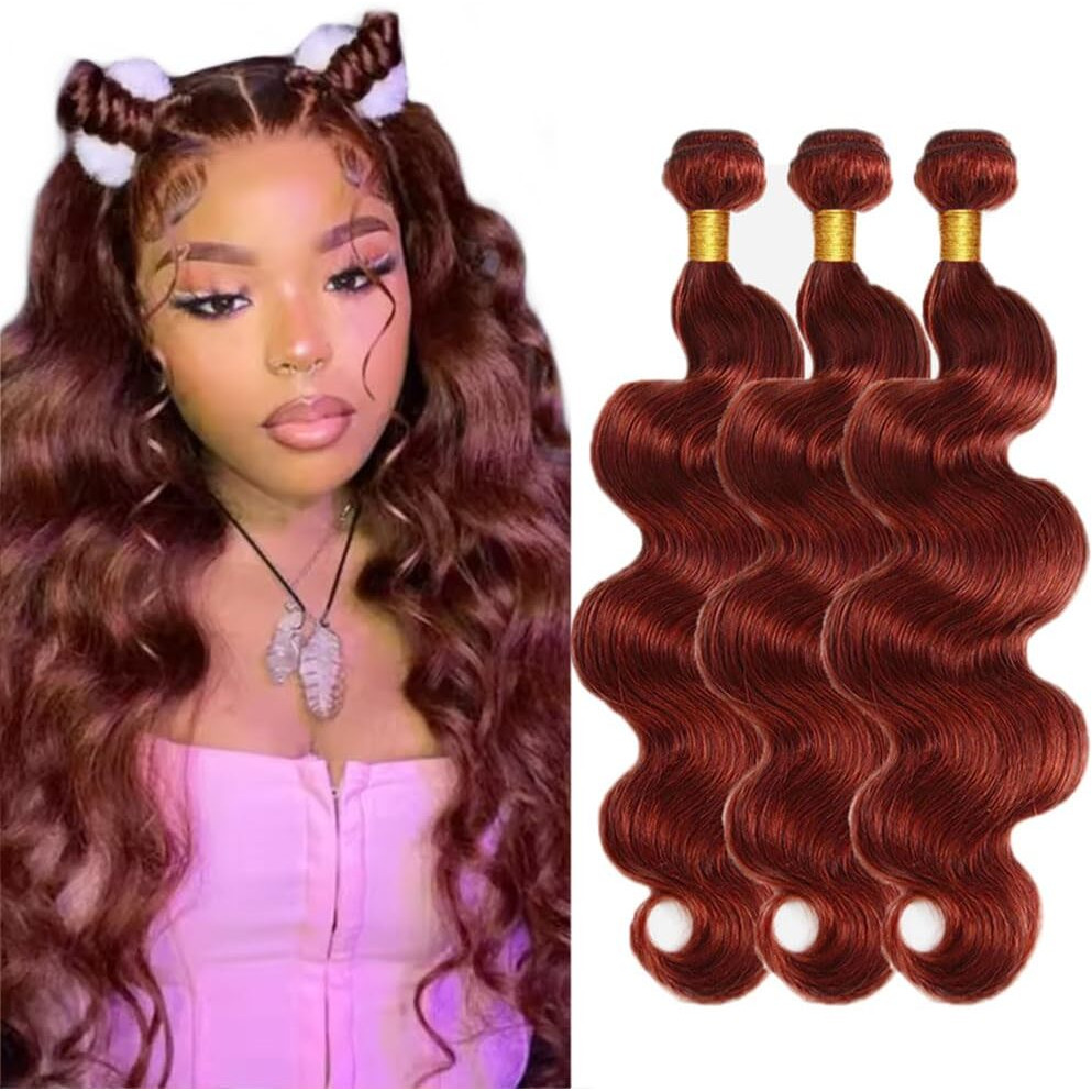 33 Reddish Brown Human Hair Bundles Body Wave 3 Bundles 24 26 28 Inch Unprocessed Brazilian Virgin Remy Copper Red Body Wave Bundle Human Hair Extensions