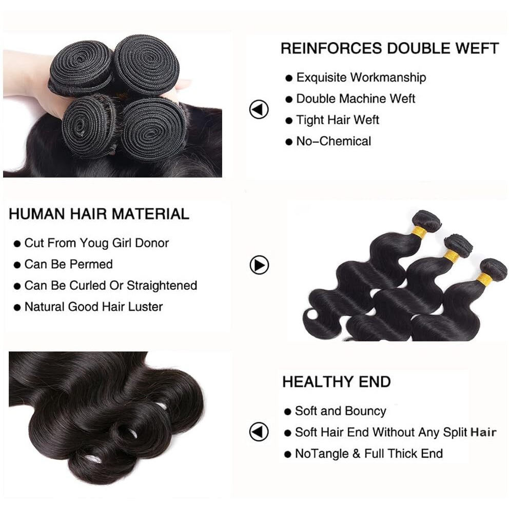 Body Wave Bundles Natural Black Human Hair Bundles 24 26 28 Inch Healthy And Soft Bundle Hair Weave Brazilian Virgin Remy Hair Extensions Wet And Wavy