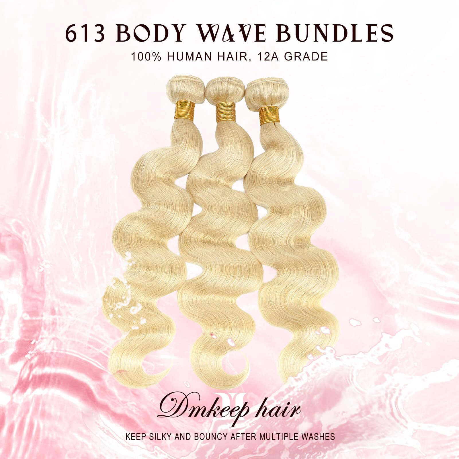 Dmkeep 613 Bundles Human Hair 26 Inch - 12A Blonde Body Wave Bundles 100% Unprocessed Brazilian Virgin Hair Single Bundle 100G Quick Weave Real Human Hair Extensions