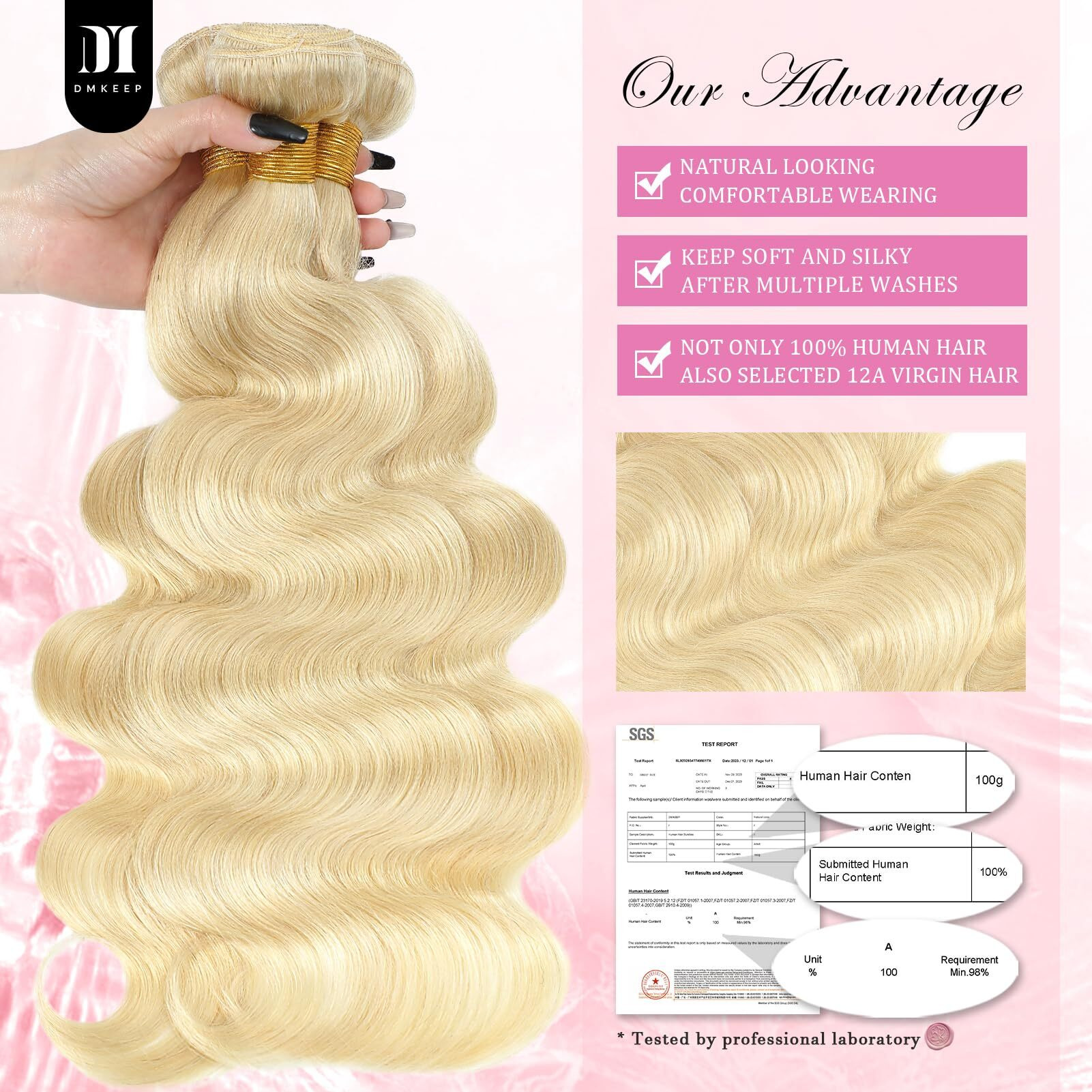 Dmkeep 613 Bundles Human Hair 26 Inch - 12A Blonde Body Wave Bundles 100% Unprocessed Brazilian Virgin Hair Single Bundle 100G Quick Weave Real Human Hair Extensions
