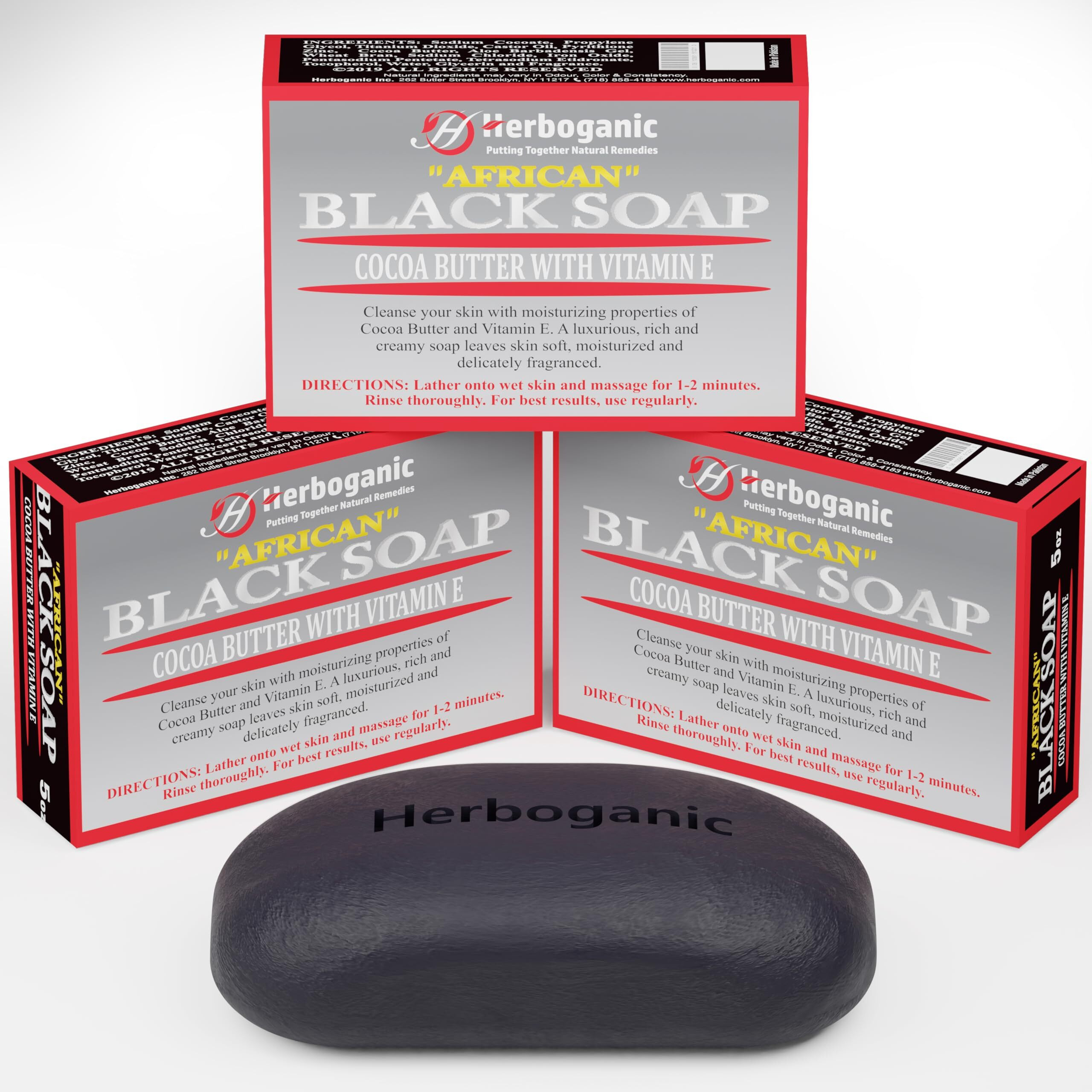 Herboganic Black Soap With Cocoa Butter Herbal Soap | Pack Of 3 Of 5Oz Soap Bar | Natural Bar Soap For Face And Body | Hydrating And Nourishing | Suitable For Men And Women