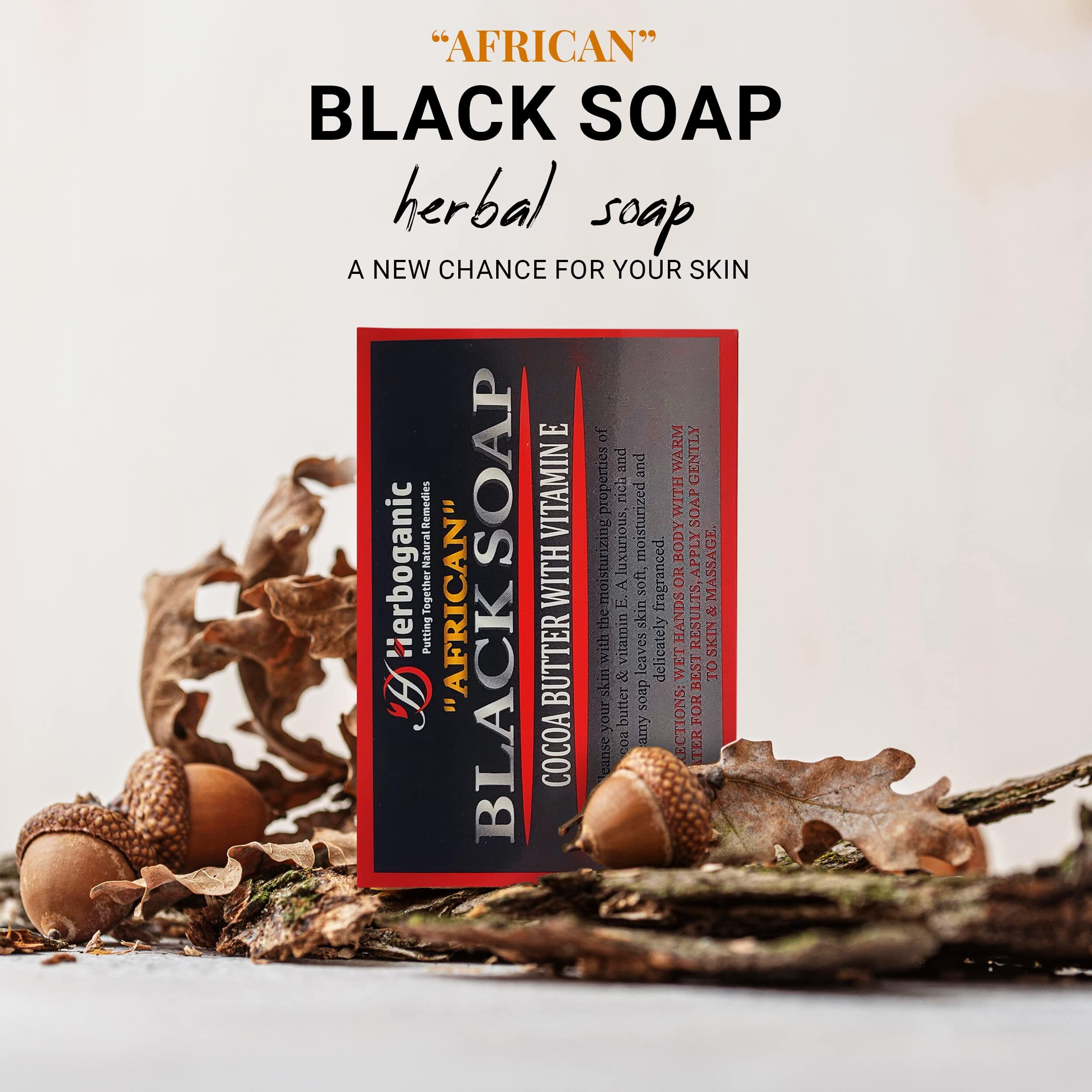 Herboganic Black Soap With Cocoa Butter Herbal Soap | Pack Of 3 Of 5Oz Soap Bar | Natural Bar Soap For Face And Body | Hydrating And Nourishing | Suitable For Men And Women