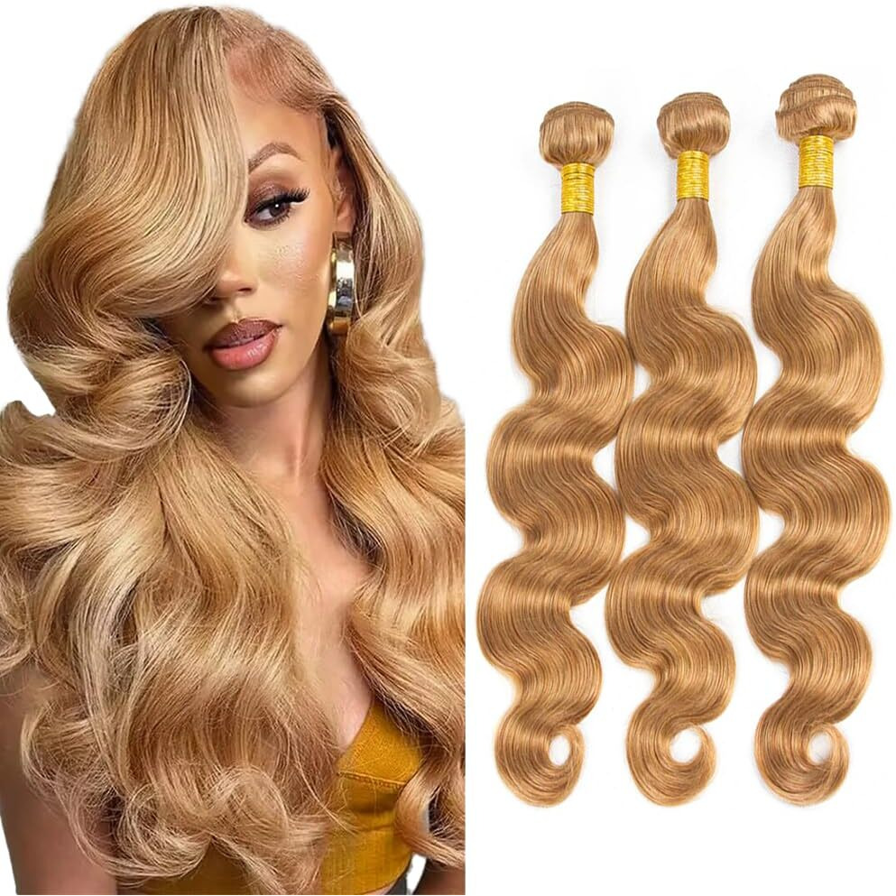 18 20 22 Inch Honey Blonde Body Bundles Human Hair Color 27 Bundles Blonde Body Wave Human Hair Wet And Wavy Brazilian Hair Weave Bundles Unprocessed Brazilian Virgin Hair Extension