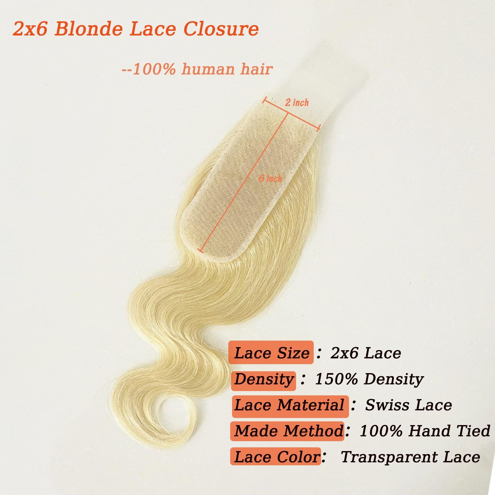 2X6 Blonde Closure Hd Transparent 10A Middle Part 613 2X6 Lace Closure Body Wave 100% Unprocessed Brazilian Virgin Remy Hair Extention With Baby Hair 10 Inch