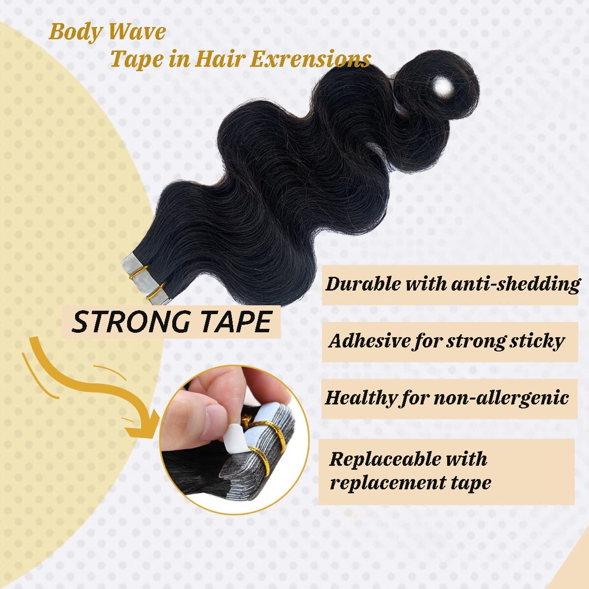 Body Wave Tape In Hair Extensions Human Hair 22Inch 1B Natural Black Wavy Tape Ins Extensions Real Human Hair For Women Invisible Soft 20Pcs 50G
