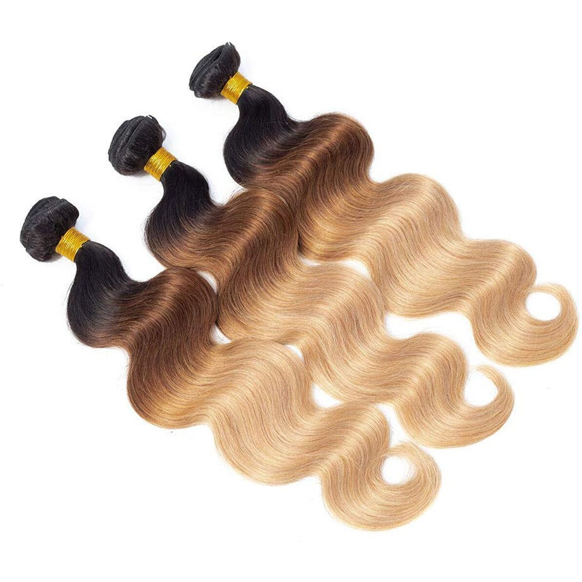 Heiowuio 1B427 Blonde Body Wave Bundles Brazilian Remy Extensions Ombre Three Tone Weaves Real Unprocessed Virgin Hair T1B/4/27 30 Inch