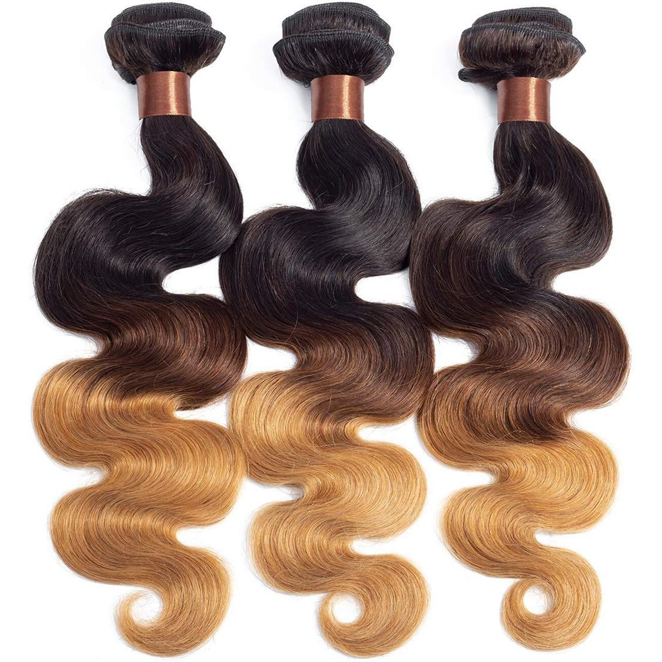 Heiowuio 1B427 Blonde Body Wave Bundles Brazilian Remy Extensions Ombre Three Tone Weaves Real Unprocessed Virgin Hair T1B/4/27 30 Inch