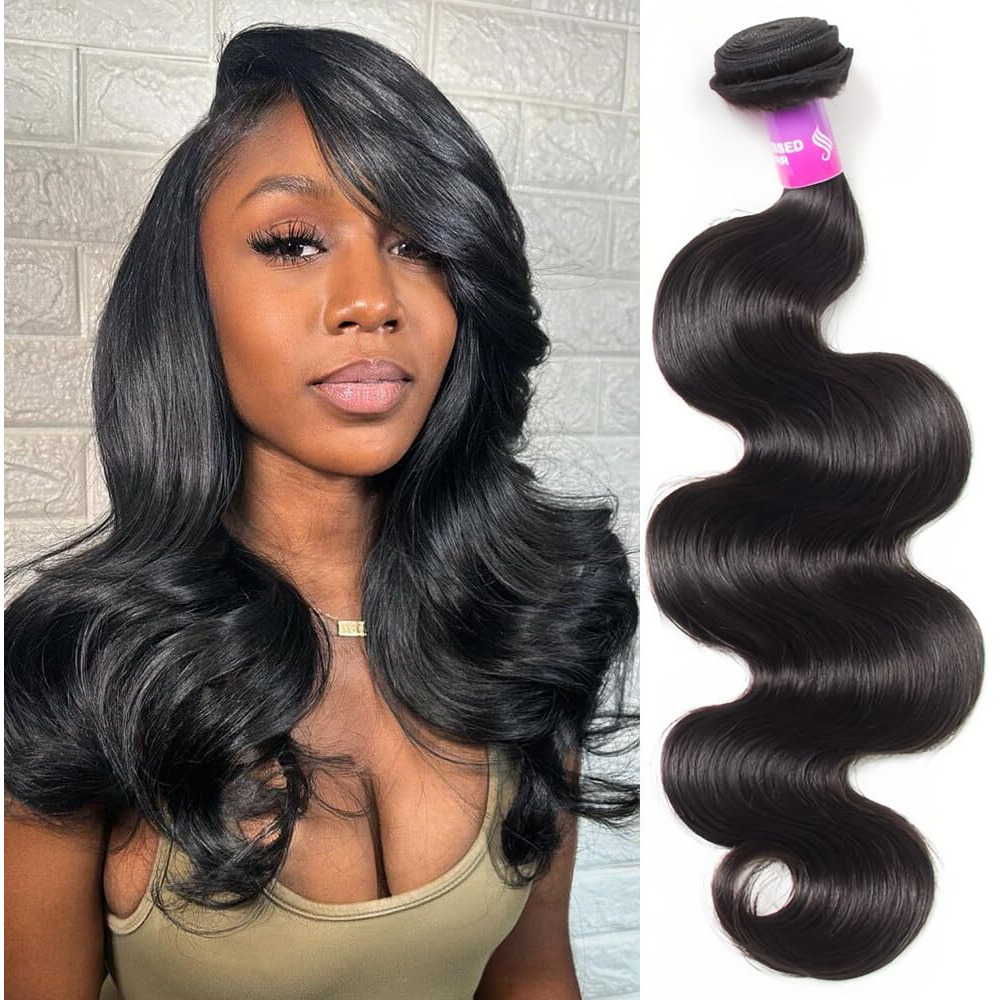 12A Human Hair Bundles 100G Body Wave Bundles Human Hair Extensions 18 Inch Brazilian Virgin Body Wave 1 Piece Deal Unprocessed Brazilian Quick Weave Extensions Natural Black