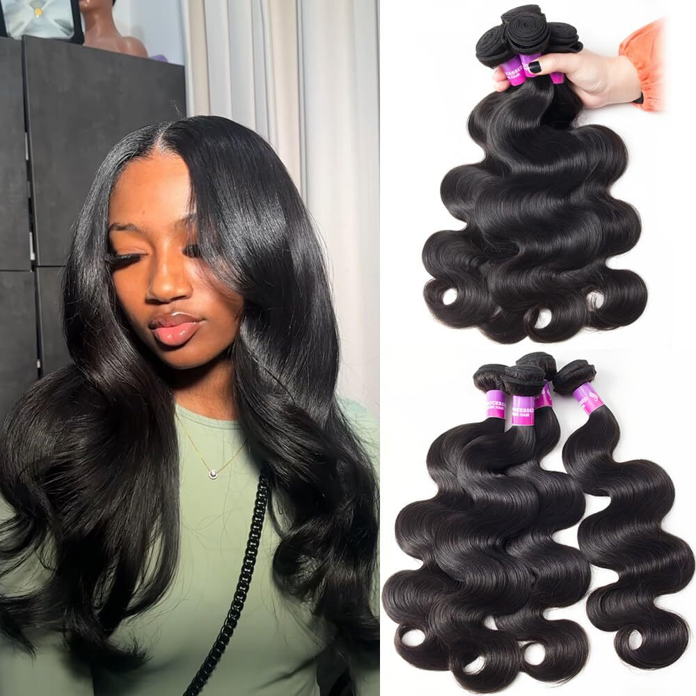 12A Human Hair Bundles 400G Body Wave Bundles Human Hair Extensions 20 20 20 20 Inch Brazilian Virgin Body Wave 4 Pieces Deals Unprocessed Brazilian Quick Weave Extensions Natural Black