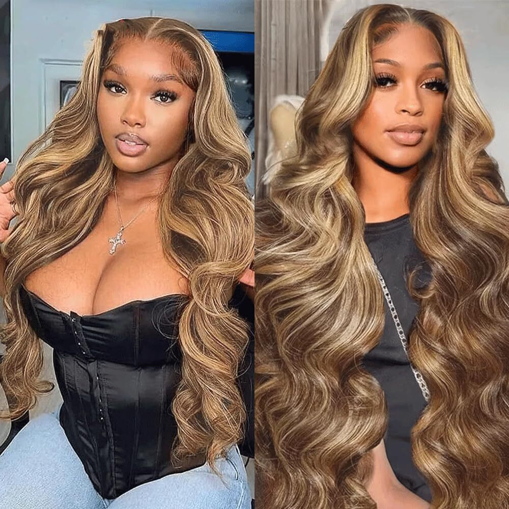 Highlight Bundles P4613 Body Wave Human Hair Bundle Two Tone Color 4 Brown And Blonde Body Wave Bundle Ombre Brown 3 Bundles 30 30 30 Inch For Black Women