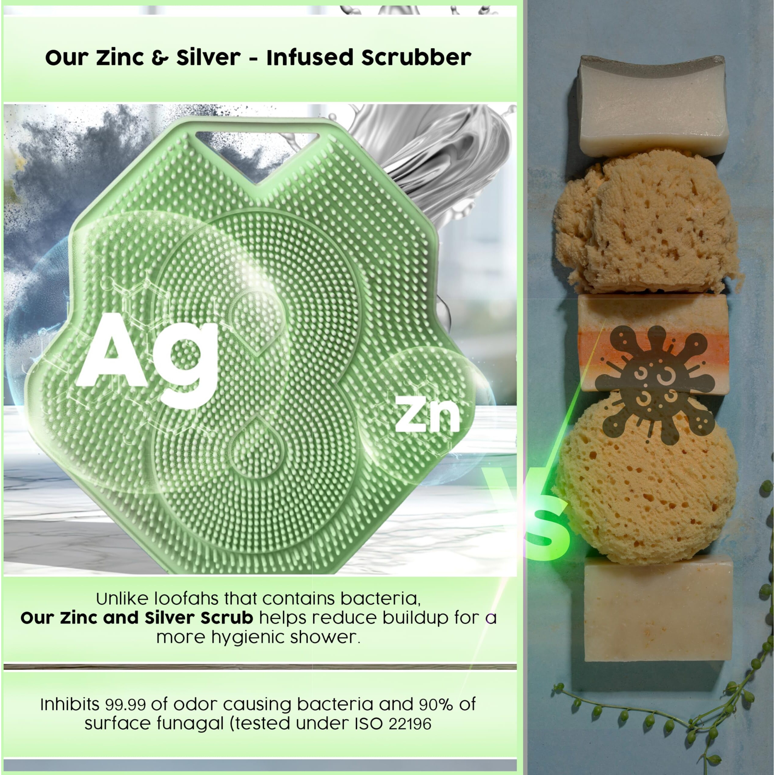 Lintach Shower Scrubbers For Men Shower Exfoliating Body Scrubber, Ergonomic Silicone Body Scrubber, Reusable, Hygienic Bath Loofah For A Smooth Skin, Mint