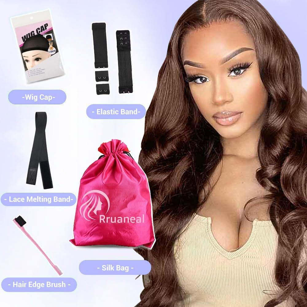 Glueless Wigs Human Hair Pre Plucked Pre Cut Brown 220% Density Chocolate Brown Glueless Wig Human Hair 7X5 Body Wave Lace Front Wigs Human Hair 32Inch 3 Seconds Ready To Wear
