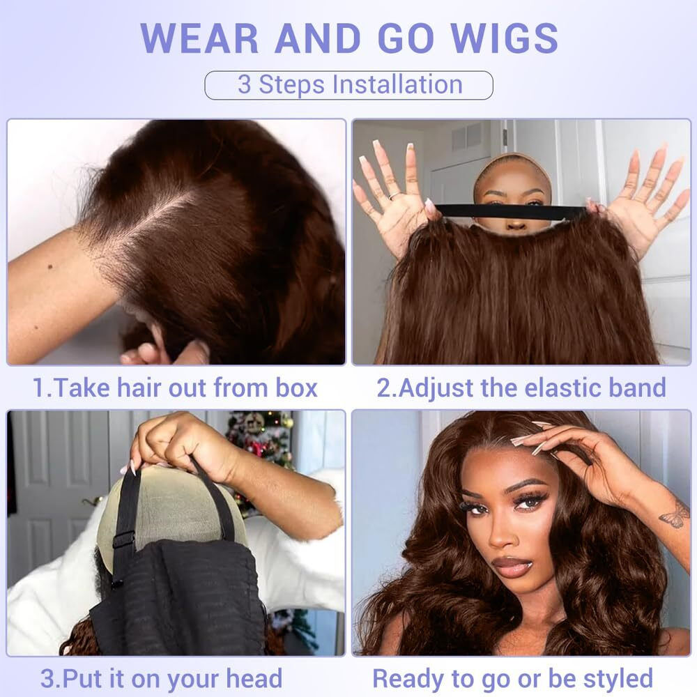 Glueless Wigs Human Hair Pre Plucked Pre Cut Brown 220% Density Chocolate Brown Glueless Wig Human Hair 7X5 Body Wave Lace Front Wigs Human Hair 32Inch 3 Seconds Ready To Wear