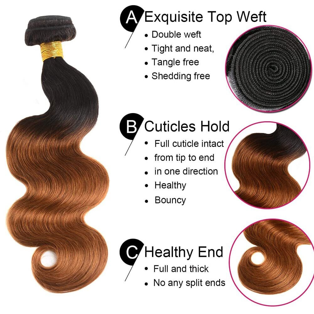 1B30 Ombre Brown Bundles Human Hair Body Wave 3 Bundles 14 16 18 Inch Unprocessed Brazilian Virgin Remy Dark Brown Body Wave Bundle Human Hair Extensions