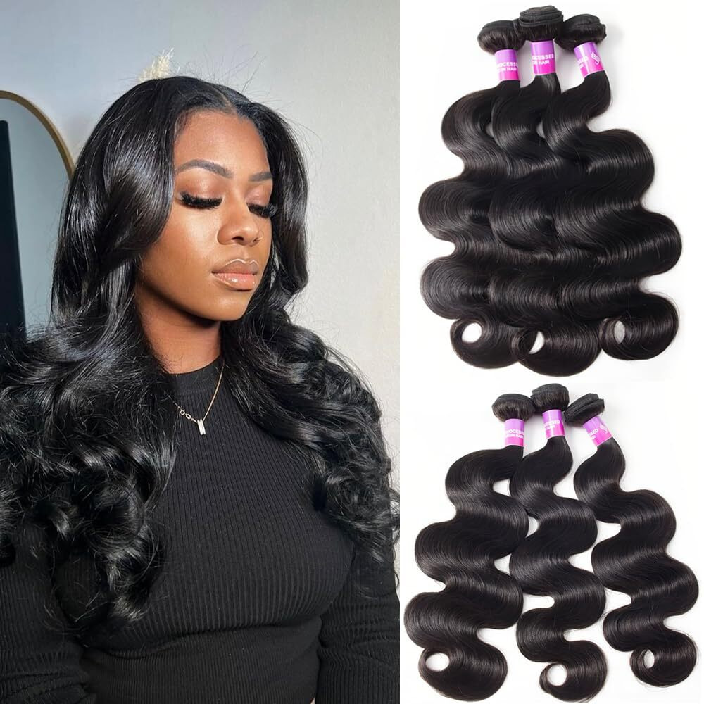 12A Human Hair Bundles 300G Body Wave Bundles Human Hair Extensions 20 20 20 Inch Brazilian Virgin Body Wave 3 Pieces Deals Unprocessed Brazilian Quick Weave Extensions Natural Black