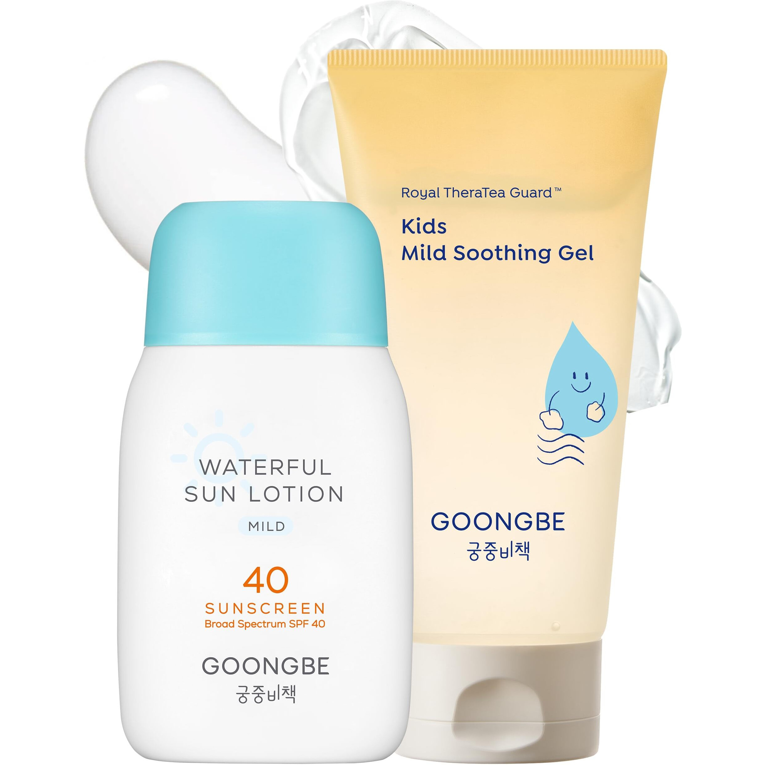 Goongbe Baby Kids Waterful Sun Lotion Spf 40 & Mild Soothing Gel - Zinc Oxide Mineral Sunscreen & After Sun Relief - Korean Skincare For Sensitive Skin - Vegan Hypoallergenic, 2.82Oz & 5.07Oz