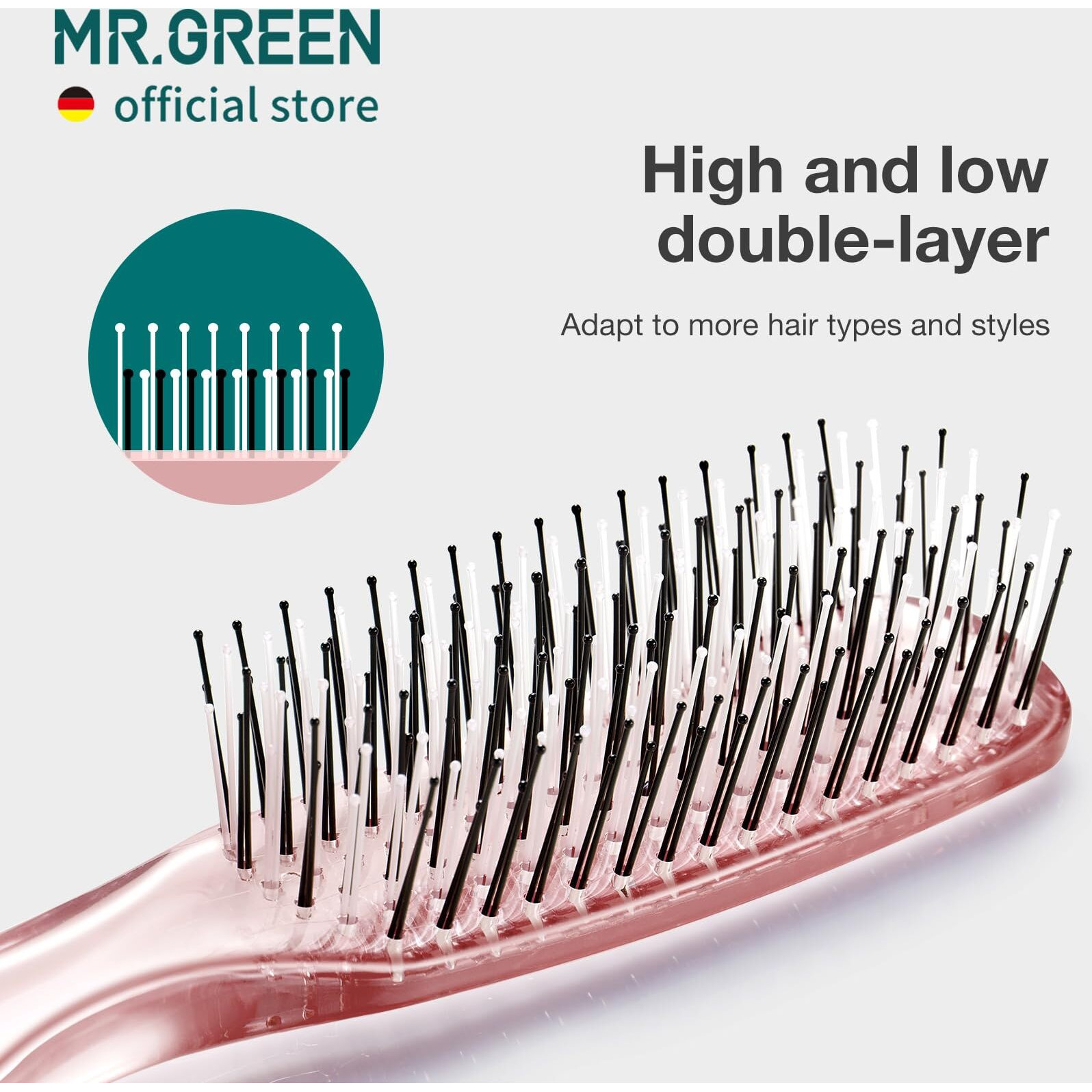 Mr.Green Hair Brush Crystal Scalp Massage Combs Volumizing Hair Styling Fine Tooth Detangling Tool For Long Wet Dry Hair Women Gift (Pink, Large)