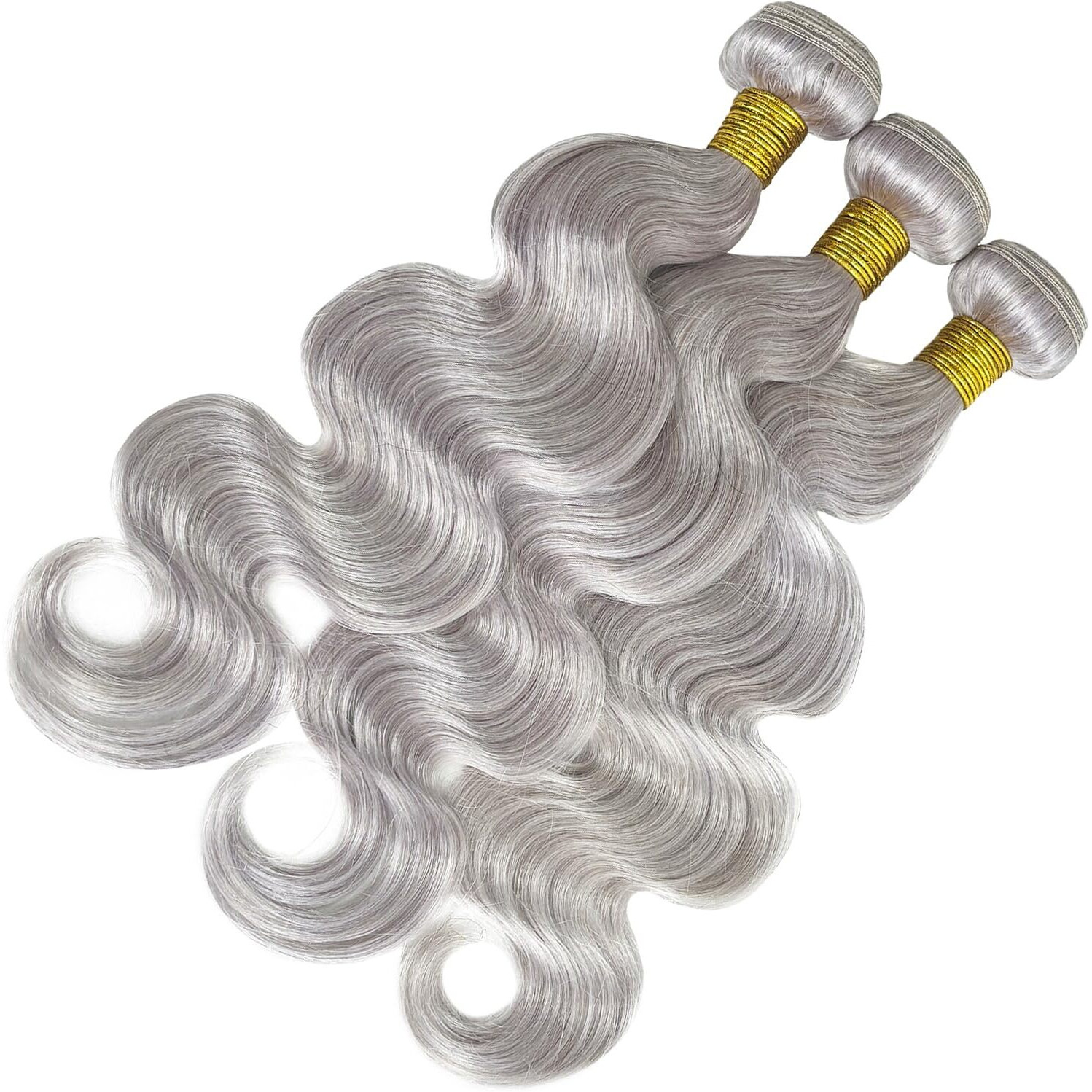 Silver Grey Body Wave Bundles Human Hair 16 18 20 Inch 100% Virgin Human Hair Weave Extensions Double Weft 12A Gray Human Hair 3 Bundles