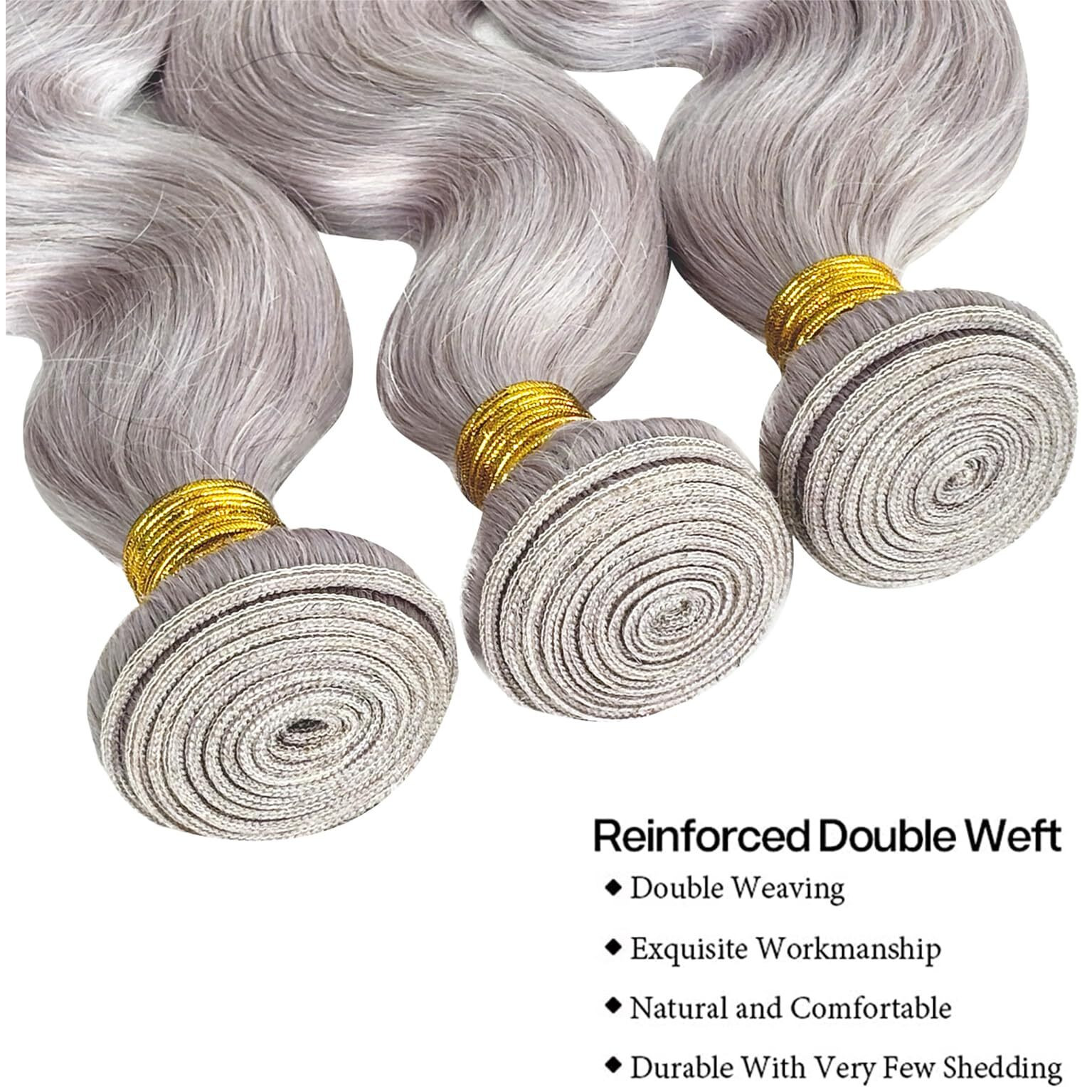 Silver Grey Body Wave Bundles Human Hair 16 18 20 Inch 100% Virgin Human Hair Weave Extensions Double Weft 12A Gray Human Hair 3 Bundles