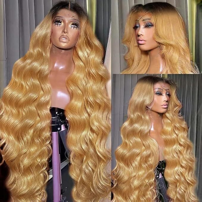 Amirty 200% Density 13X6 Honey Blonde Lace Front Wigs Human Hair 13X6 Body Wave Lace Front Wigs Human Hair For Women Ombre Hd Transparent Lace Frontal Wig Human Hair Pre Plucked With Baby Hair30Inch