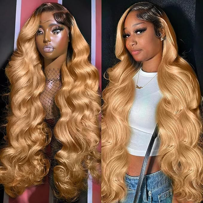 Amirty 200% Density 13X6 Honey Blonde Lace Front Wigs Human Hair 13X6 Body Wave Lace Front Wigs Human Hair For Women Ombre Hd Transparent Lace Frontal Wig Human Hair Pre Plucked With Baby Hair30Inch