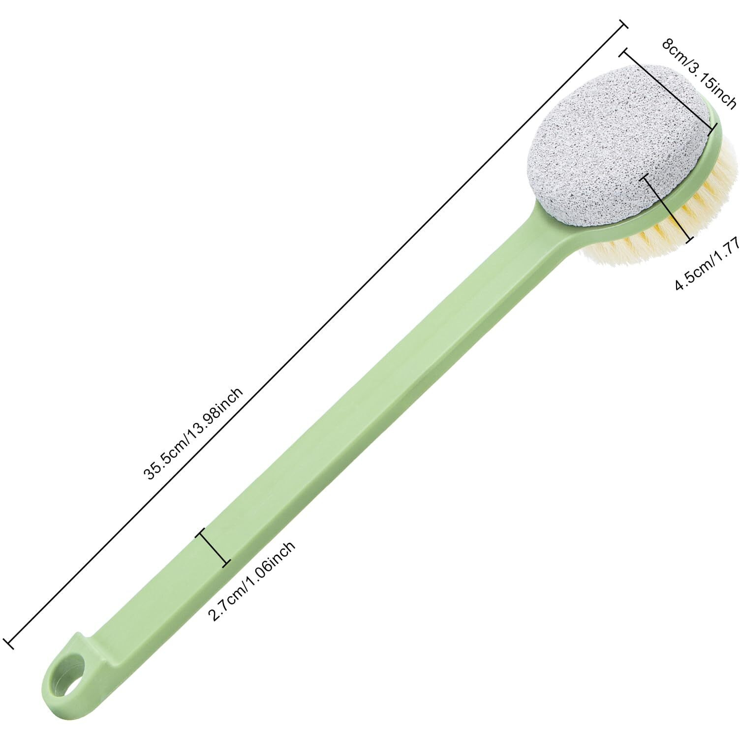 Beomeen Pumice Stone For Feet And Shower Brush With Long Handle 14"", Hard Skin Callus Remover, 2 In 1 Foot Scrubber Brush, Back Scrubber Body Brush For Shower Deep Cleansing And Exfoliating (Straight)