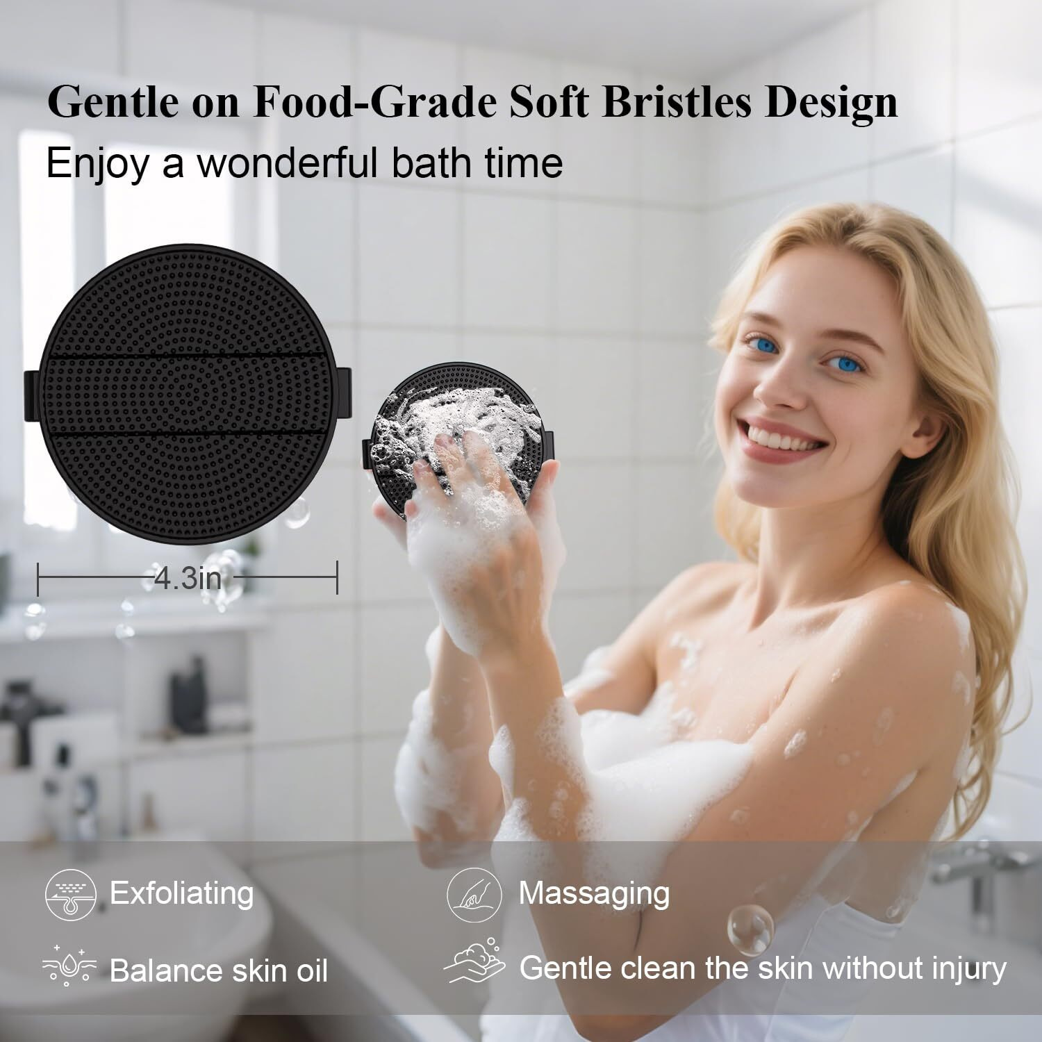 Jalopink Silicone Body Scrubber Brush - Gentle Exfoliating And Lather Well - Fast-Drying, Hygienic, Bpa-Free Silicone Body Exfoliator For Sensitive Skin, Men & Women