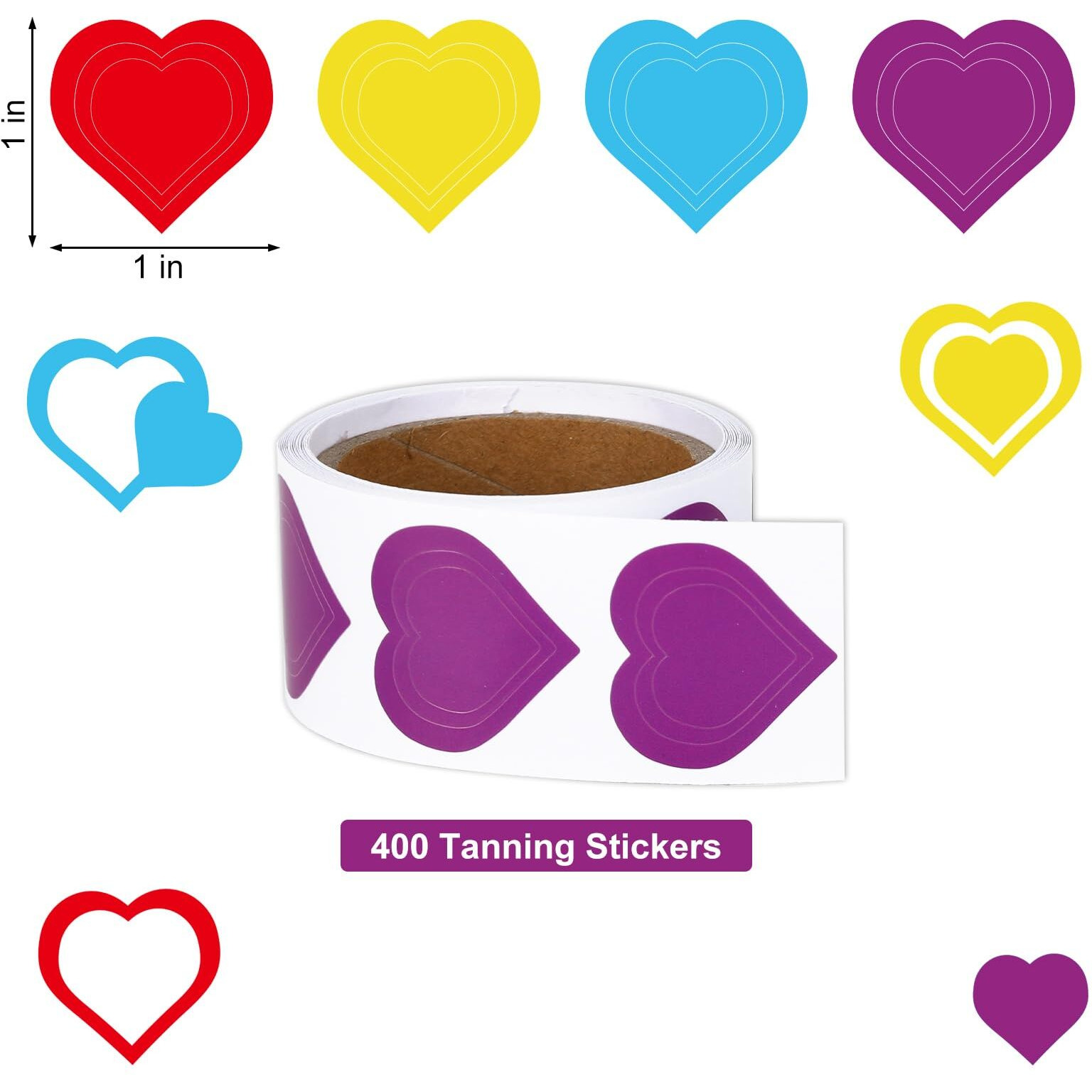 Whaline 400Pcs Heart Tanning Sunbathing Stickers Red Yellow Blue Purple Self Adhesive Body Tanning Decals For Summer Beach Outdoor Indoor Salon Party Supplies