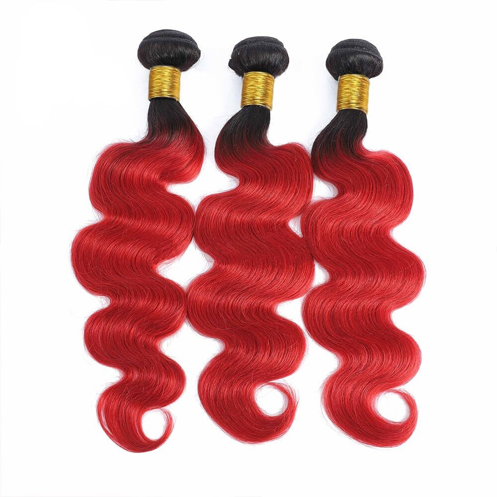 1B/Red Bundles Human Hair Ombre Body Wave Bundles 20 22 24 Inch Brazilian Virgin Remy Hair Extensions Two Tone Black To Red Bundle Double Weft 1B/Red1B/Red Body Wave Human Hair