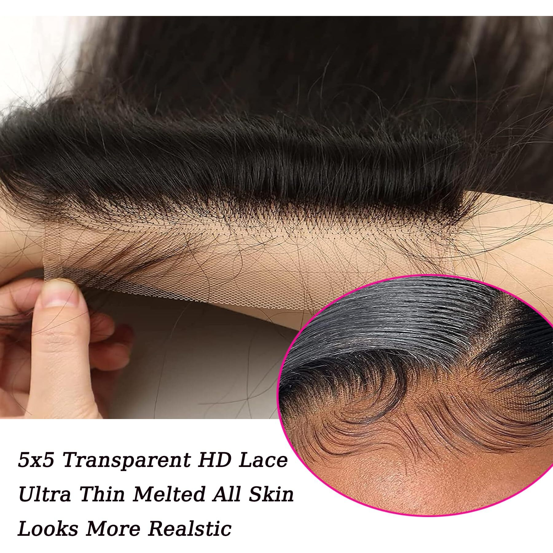 Body Wave Hd Lace Closure 5X5 Lace Front Closure With Baby Hair Free Part Pre Plucked Lace Closure 130% Density 100% Unprocessed Brazilian Virgin Human Hair Extensions Natural Black 8 Inch