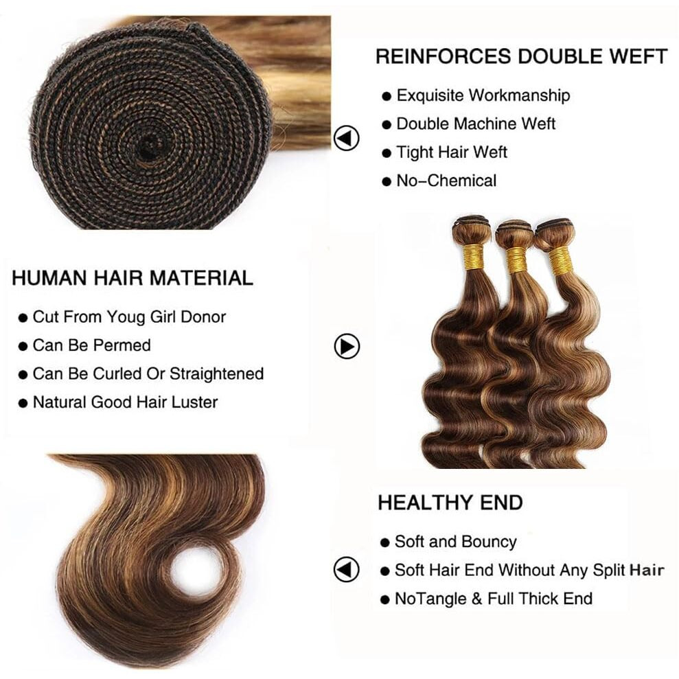 4/27 Human Hair Bundles 30 32 34 Inch Ombre Body Wave Bundles Unprocessed Brazilian Remy Hair Extensions Soft And Healthy Honey Blonde Highlight Bundle