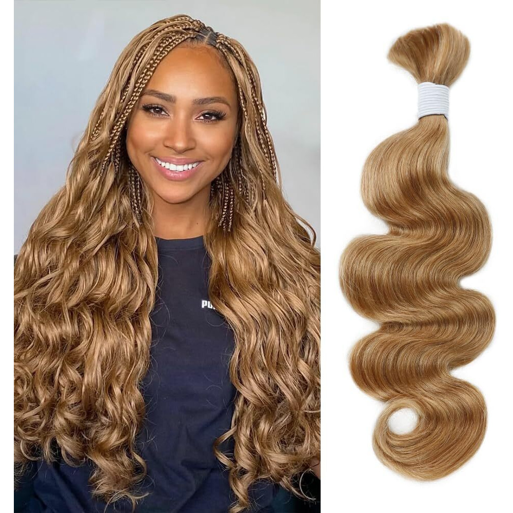Goulus Body Wave Bulk Human Hair For Braiding 27 Honey Blonde Boho Braids Human Hair Brading Hair Extensions 100G One Bundle Wet And Wavy Human Braiding Hair For Boho Braids(16Inch, Honey Blonde)