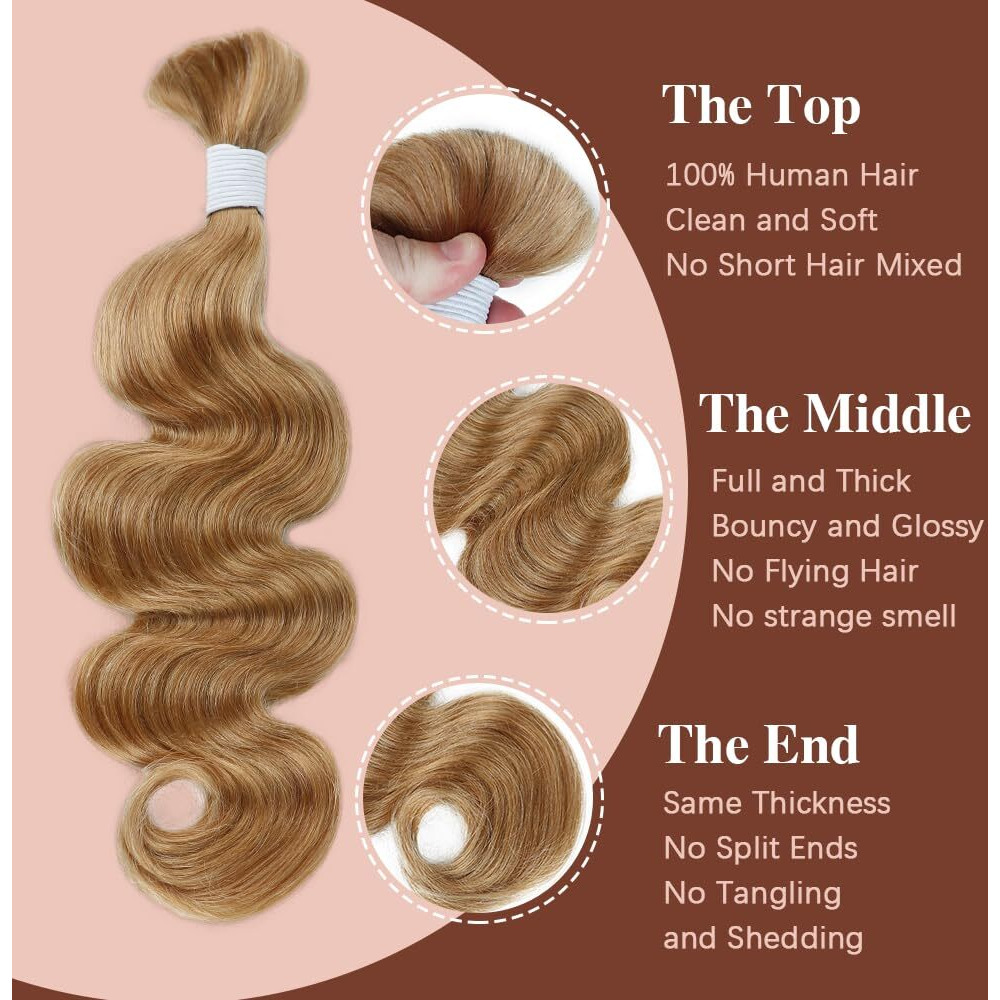 Goulus Body Wave Bulk Human Hair For Braiding 27 Honey Blonde Boho Braids Human Hair Brading Hair Extensions 100G One Bundle Wet And Wavy Human Braiding Hair For Boho Braids(16Inch, Honey Blonde)
