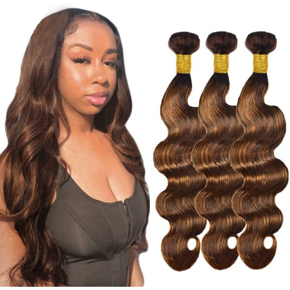 P430 Highlight Brown Bundles Human Hair Body Wave 3 Bundles 26 28 30 Inch Unprocessed Brazilian Virgin Remy Dark Brown Body Wave Bundle Human Hair Extensions