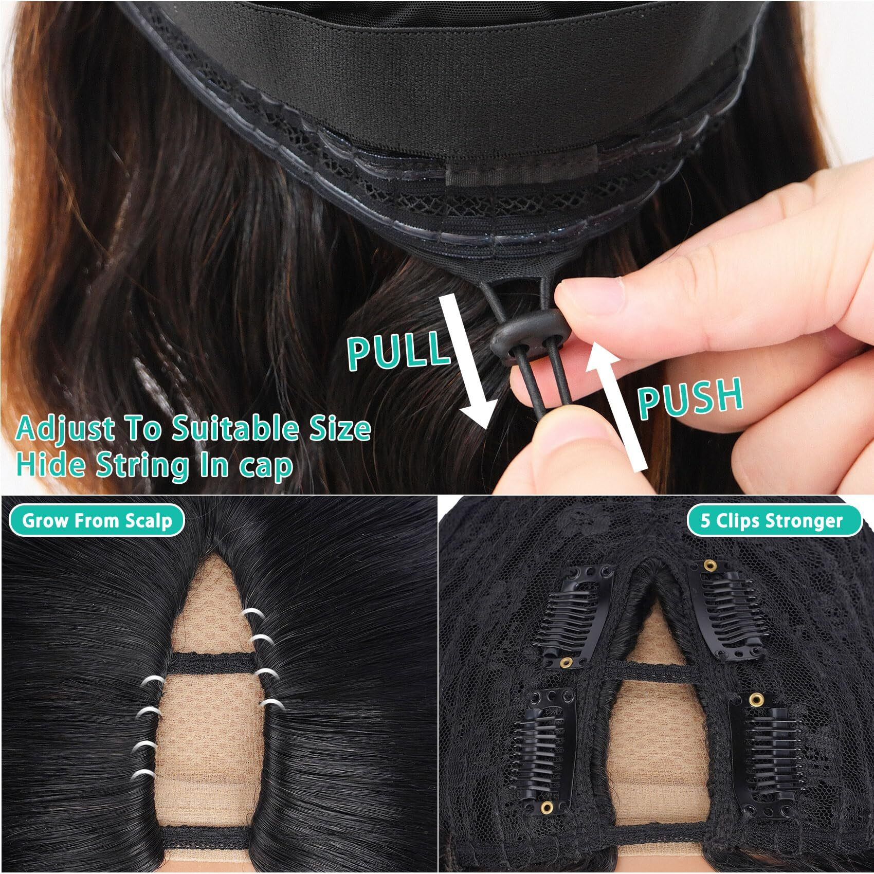 V Part Wig Human Hair Body Wave Glueless No Leave Out Upgrade 22 Inch U Part Wigs Human Hair Clip In Half Wigs 100% Real Human Hair Elastic Drawstring For Women 180% Density 1B/30