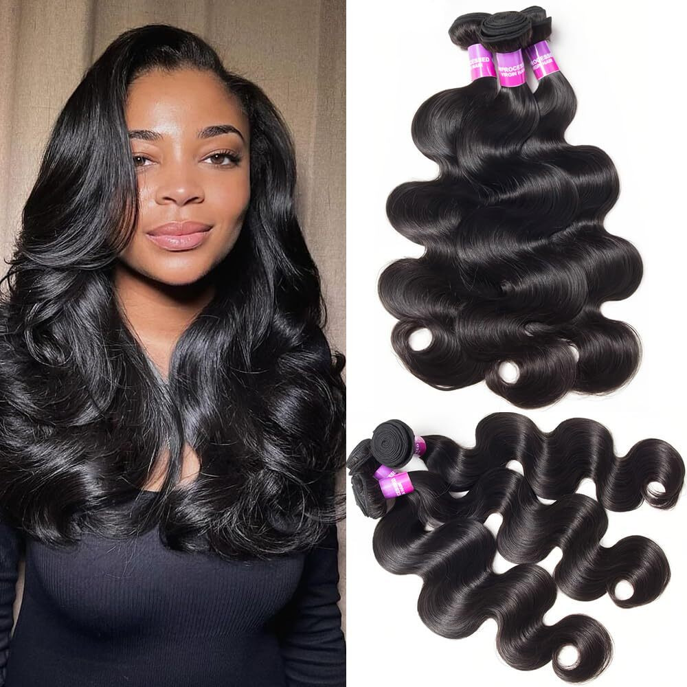12A Human Hair Bundles 300G Body Wave Bundles Human Hair Extensions 22 22 22 Inch Brazilian Virgin Body Wave 3 Pieces Deals Unprocessed Brazilian Quick Weave Extensions Natural Black