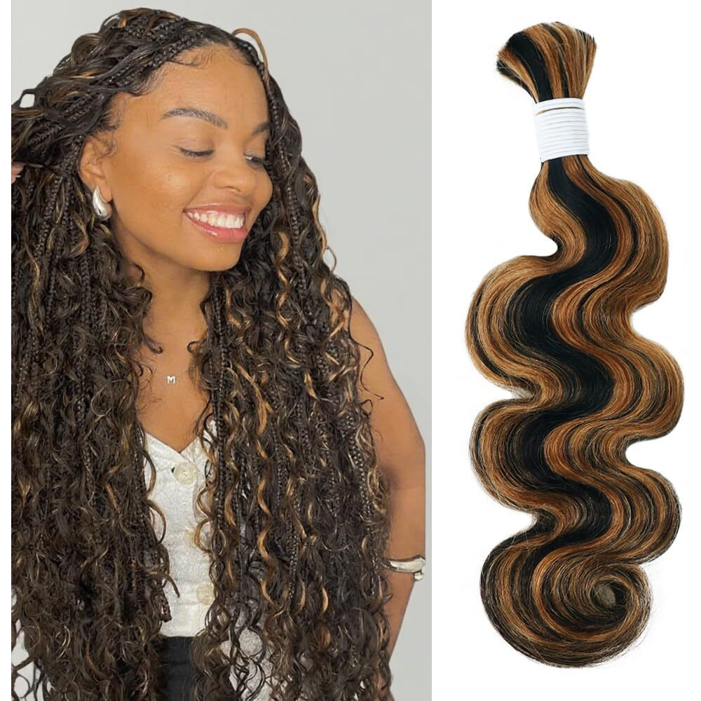 Goulus P1B/30 Body Wave Bulk Human Hair For Braiding No Weft Boho Braids Human Hair Brading Hair Extensions 100G One Bundle Wet And Wavy Human Braiding Hair For Boho Braids(22Inch, P1B/30 Body)