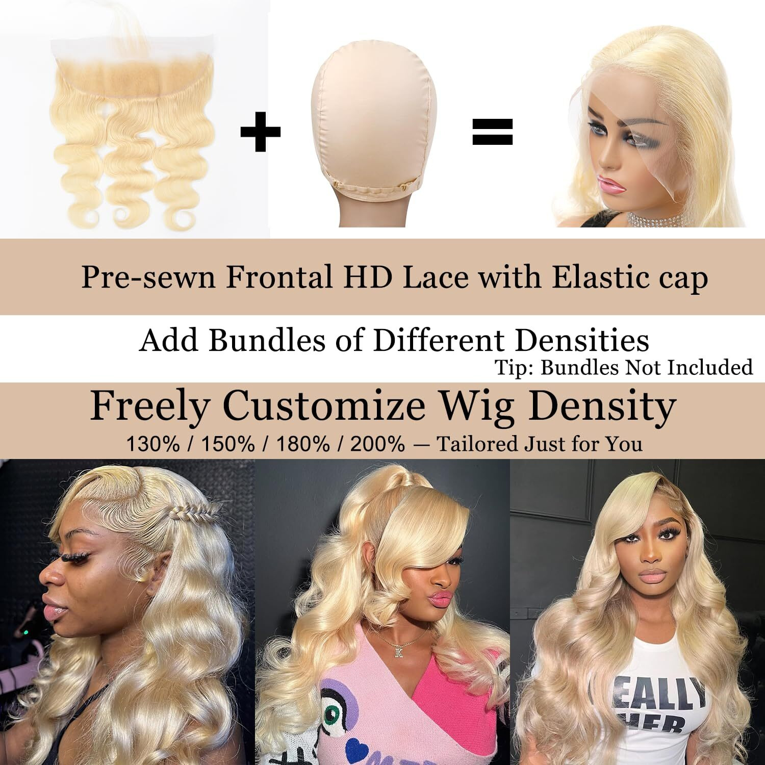 Einbeauty Pre-Sewn 13X4 Frontal Hd Lace With Elastic Cap - Body Wave Human Hair Frontal With Baby Hair, Bleach & Dye Friendly, Beginner Friendly 22 Inch 613 Blonde