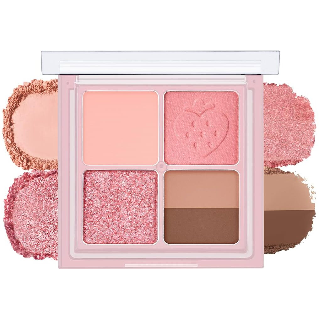 Peripera Ink Pocket Shadow Palette, Eyeshadow Quads, Creamy Formula, Blendable Matte & Shimmer Shades, Easy To Apply (007 Spring Strawberries In The Sun, One Size)