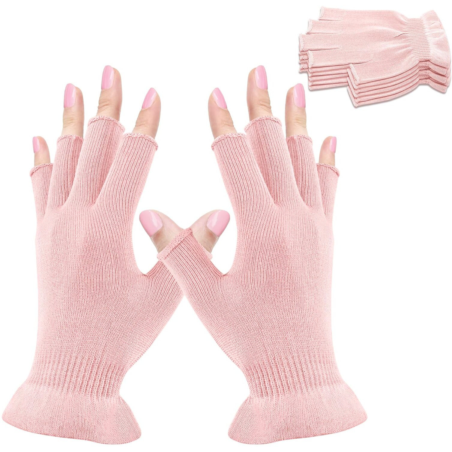 Mig4U Fingerless Moisturizing Gloves, Half Finger Touchscreen Beauty Glove For Eczema, Spa, Dry Hands, Skin Treatment, Summer Sun Uv Protection, Pink, 3 Pairs L/Xl