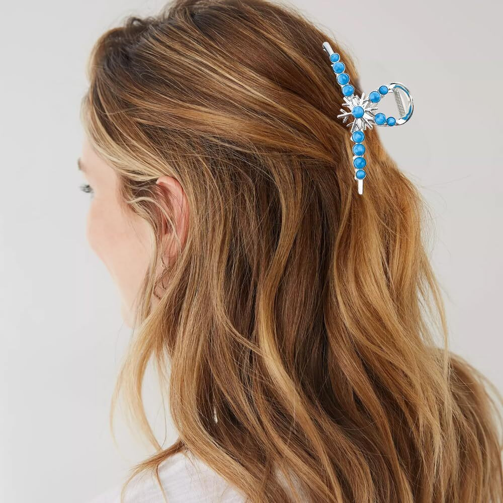 2 Pack Extra Turquoise Blue Stone Sun Hair Claw Clip, Metal Retro Style Hairpin Western Hair Clip, Nonslip Hair Accessories For Thick Hair (Snowflakes)